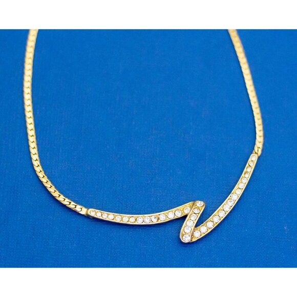 18 inch, Vintage Gold Tone Diamond Gem Rhinestone Necklace - D9 - Picture 1 of 3